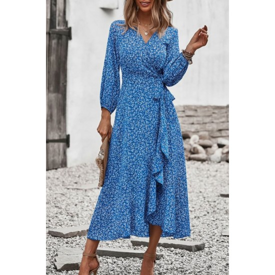 Kadın Uzun Kollu Kruvaze Yaka Yandan Bağlamalı önden Fırfır Detaylı Süprem Uzun Elbise, 30068 Kadın Uzun Kollu Kruvaze Yaka Yandan Bağlamalı önden Fırfır Detaylı Süprem Uzun Elbise, 30068