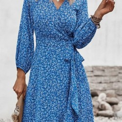 Kadın Uzun Kollu Kruvaze Yaka Yandan Bağlamalı önden Fırfır Detaylı Süprem Uzun Elbise, 30068 Kadın Uzun Kollu Kruvaze Yaka Yandan Bağlamalı önden Fırfır Detaylı Süprem Uzun Elbise, 30068