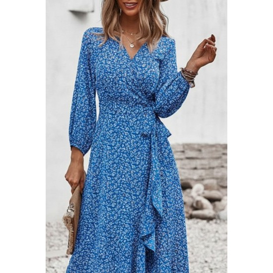 Kadın Uzun Kollu Kruvaze Yaka Yandan Bağlamalı önden Fırfır Detaylı Süprem Uzun Elbise, 30068 Kadın Uzun Kollu Kruvaze Yaka Yandan Bağlamalı önden Fırfır Detaylı Süprem Uzun Elbise, 30068