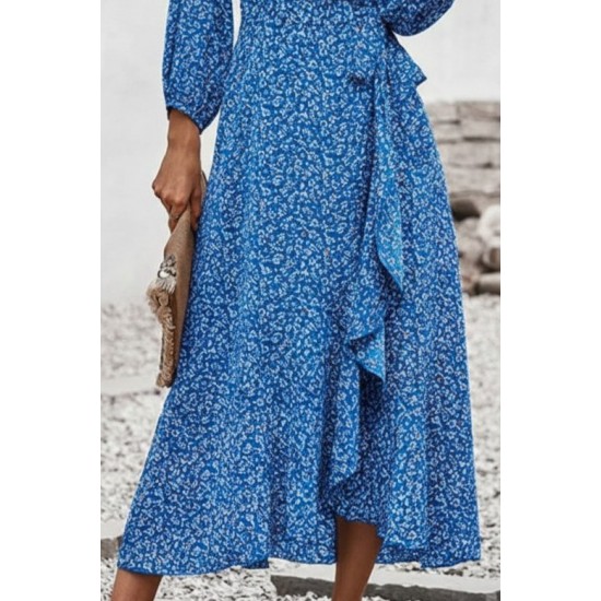 Kadın Uzun Kollu Kruvaze Yaka Yandan Bağlamalı önden Fırfır Detaylı Süprem Uzun Elbise, 30068 Kadın Uzun Kollu Kruvaze Yaka Yandan Bağlamalı önden Fırfır Detaylı Süprem Uzun Elbise, 30068