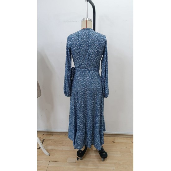 Kadın Uzun Kollu Kruvaze Yaka Yandan Bağlamalı önden Fırfır Detaylı Süprem Uzun Elbise, 30068 Kadın Uzun Kollu Kruvaze Yaka Yandan Bağlamalı önden Fırfır Detaylı Süprem Uzun Elbise, 30068