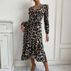 Kadın Uzun Kollu Kruvaze Yaka Yandan Bağlamalı önden Fırfır Detaylı Süprem Uzun Elbise , 30067