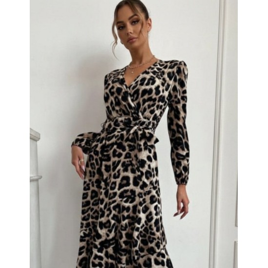 Kadın Uzun Kollu Kruvaze Yaka Yandan Bağlamalı önden Fırfır Detaylı Süprem Uzun Elbise , 30067 Kadın Uzun Kollu Kruvaze Yaka Yandan Bağlamalı önden Fırfır Detaylı Süprem Uzun Elbise , 30067