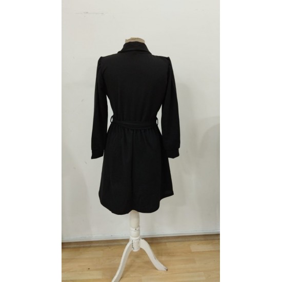 Kadın Uzun Kollu Kruvaze Yakalı Belden Kuşaklı Mini çift Katlı Ithal Krep Elbise , 30063 Kadın Uzun Kollu Kruvaze Yakalı Belden Kuşaklı Mini çift Katlı Ithal Krep Elbise , 30063