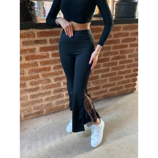 Kadın Ispanyol Paça  Dantel Detay Dalgıç Tayt, 30062