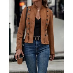 Kadın Uzun Kollu Hakim Yaka Yanlardan Düğmeli Kısa Süet Ceket, 29558