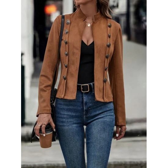 Kadın Uzun Kollu Hakim Yaka Yanlardan Düğmeli Kısa Süet Ceket, 29558 Kadın Uzun Kollu Hakim Yaka Yanlardan Düğmeli Kısa Süet Ceket, 29558