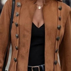 Kadın Uzun Kollu Hakim Yaka Yanlardan Düğmeli Kısa Süet Ceket, 29558 Kadın Uzun Kollu Hakim Yaka Yanlardan Düğmeli Kısa Süet Ceket, 29558