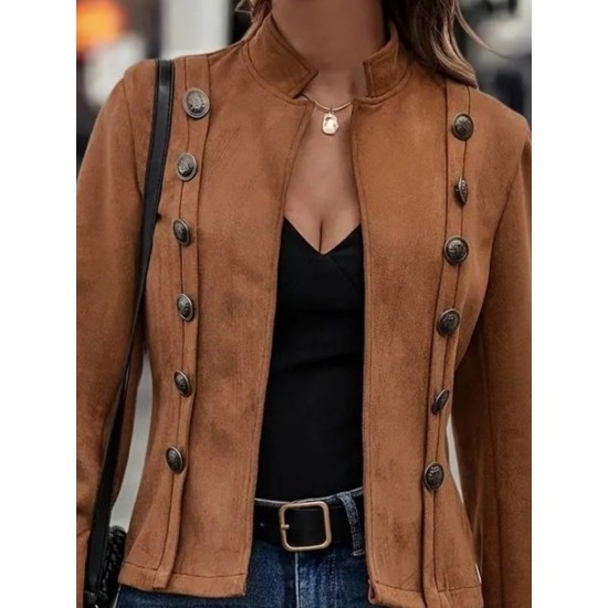 Kadın Uzun Kollu Hakim Yaka Yanlardan Düğmeli Kısa Süet Ceket, 29558 Kadın Uzun Kollu Hakim Yaka Yanlardan Düğmeli Kısa Süet Ceket, 29558