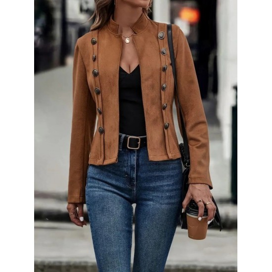 Kadın Uzun Kollu Hakim Yaka Yanlardan Düğmeli Kısa Süet Ceket, 29558 Kadın Uzun Kollu Hakim Yaka Yanlardan Düğmeli Kısa Süet Ceket, 29558