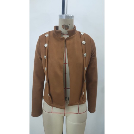 Kadın Uzun Kollu Hakim Yaka Yanlardan Düğmeli Kısa Süet Ceket, 29558 Kadın Uzun Kollu Hakim Yaka Yanlardan Düğmeli Kısa Süet Ceket, 29558