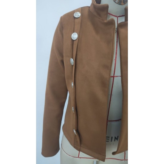 Kadın Uzun Kollu Hakim Yaka Yanlardan Düğmeli Kısa Süet Ceket, 29558 Kadın Uzun Kollu Hakim Yaka Yanlardan Düğmeli Kısa Süet Ceket, 29558