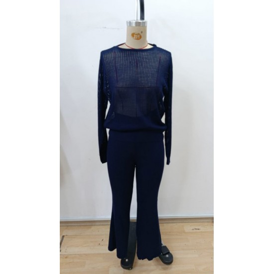 Kadın Uzun Kollu Yuvarlak Yaka Transparan Detaylı Triko Bluz Ve Pantolon Ikili Takım, 30077 Kadın Uzun Kollu Yuvarlak Yaka Transparan Detaylı Triko Bluz Ve Pantolon Ikili Takım, 30077