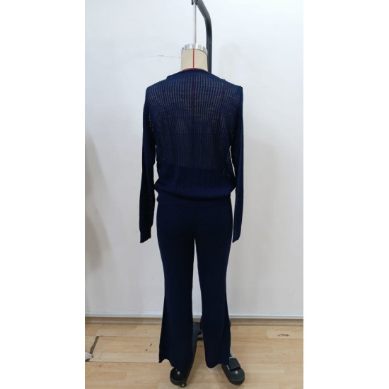 Kadın Uzun Kollu Yuvarlak Yaka Transparan Detaylı Triko Bluz Ve Pantolon Ikili Takım, 30077 Kadın Uzun Kollu Yuvarlak Yaka Transparan Detaylı Triko Bluz Ve Pantolon Ikili Takım, 30077