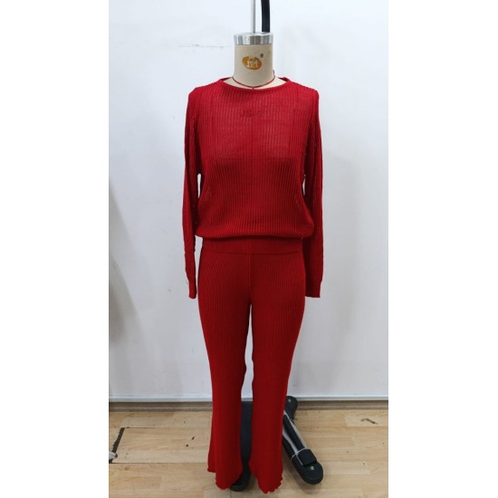 Kadın Uzun Kollu Yuvarlak Yaka Transparan Detaylı Triko Bluz Ve Pantolon Ikili Takım, 30076 Kadın Uzun Kollu Yuvarlak Yaka Transparan Detaylı Triko Bluz Ve Pantolon Ikili Takım, 30076