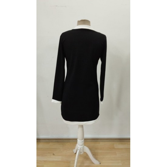 Kadın Uzun Kollu Yuvarlak V Yakalı şerit Detaylı Modal Mini Elbise , 30074