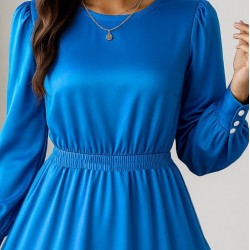 Kadın Uzun Kollu Bisiklet Yaka Beli Lastikli Fırfırlı Ithal Krep Elbise, 30089 Kadın Uzun Kollu Bisiklet Yaka Beli Lastikli Fırfırlı Ithal Krep Elbise, 30089