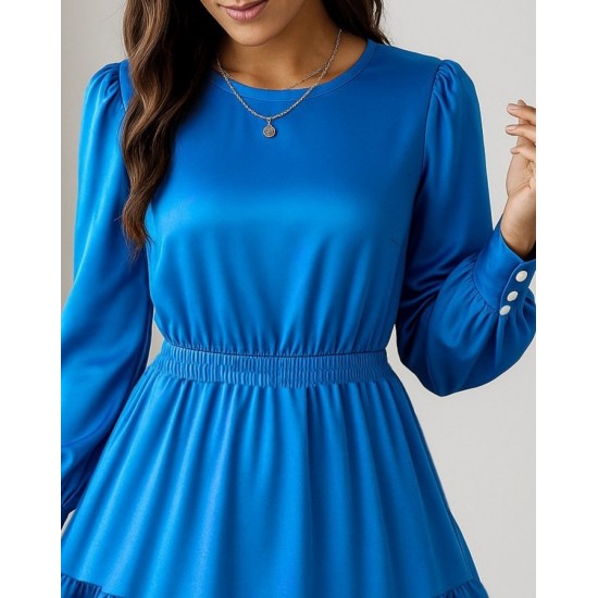 Kadın Uzun Kollu Bisiklet Yaka Beli Lastikli Fırfırlı Ithal Krep Elbise, 30089 Kadın Uzun Kollu Bisiklet Yaka Beli Lastikli Fırfırlı Ithal Krep Elbise, 30089