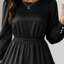 Kadın Uzun Kollu Bisiklet Yaka Beli Lastikli Fırfırlı Ithal Krep Elbise, 30088 Kadın Uzun Kollu Bisiklet Yaka Beli Lastikli Fırfırlı Ithal Krep Elbise, 30088