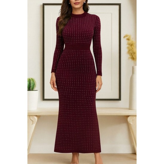 Kadın Uzun Kollu Bisiklet Yaka Taşlı Midi Kadife Elbise , 30086 Kadın Uzun Kollu Bisiklet Yaka Taşlı Midi Kadife Elbise , 30086