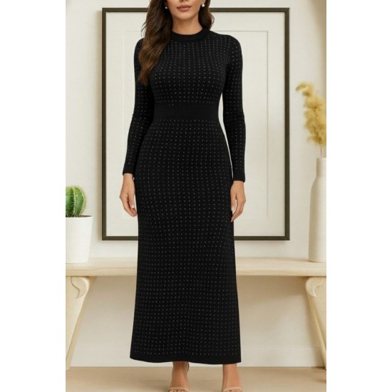 Kadın Uzun Kollu Bisiklet Yaka Taşlı Midi Kadife Elbise , 30085 Kadın Uzun Kollu Bisiklet Yaka Taşlı Midi Kadife Elbise , 30085