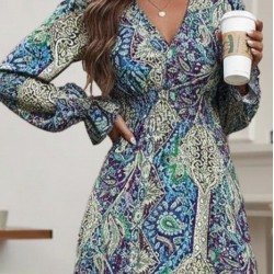 Kadın Uzun Kollu Kruvaze Yakalı Desenli Süprem Maxi Elbise, 30084 Kadın Uzun Kollu Kruvaze Yakalı Desenli Süprem Maxi Elbise, 30084