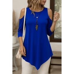 Kadın Omuzlardan Açık Sıfır Yaka Asimetrik Kesim Detay Viskon Bluz , 30082