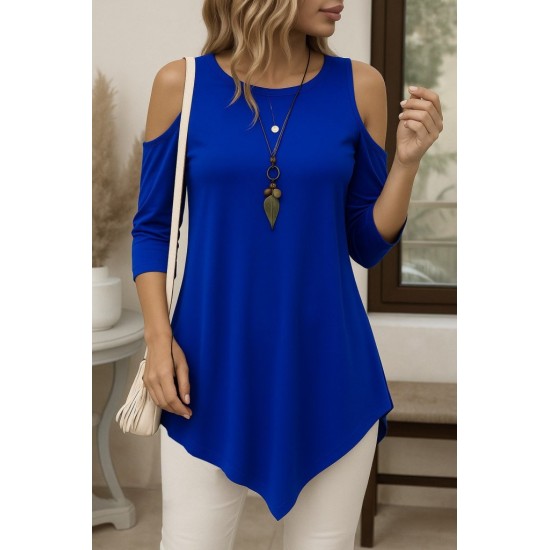 Kadın Omuzlardan Açık Sıfır Yaka Asimetrik Kesim Detay Viskon Bluz , 30082