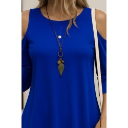 Kadın Omuzlardan Açık Sıfır Yaka Asimetrik Kesim Detay Viskon Bluz , 30082