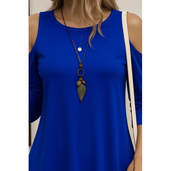 Kadın Omuzlardan Açık Sıfır Yaka Asimetrik Kesim Detay Viskon Bluz , 30082