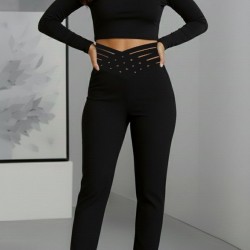 Kadın Yüksek Bel çapraz şerit Detaylı Ithal Krep Pantolon , 30080