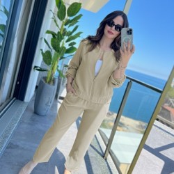 Kadın Uzun Kollu önden Fermuarlı Modal Ceket Ve Pantolon Ikili Takım , 30094