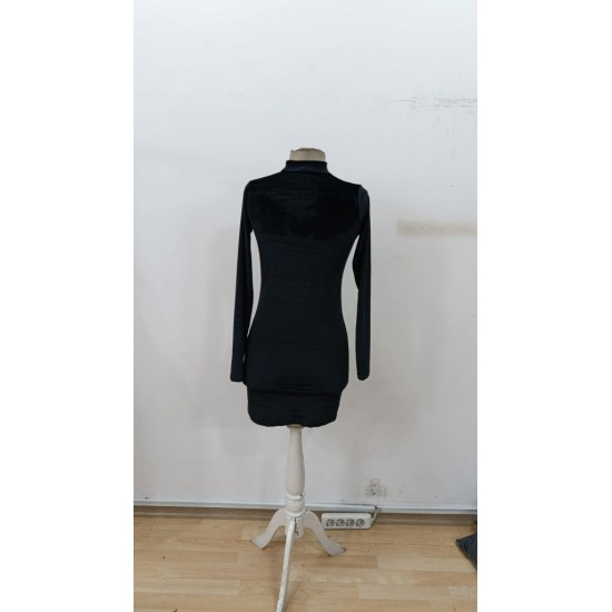 Kadın Uzun Kollu Balıkçı Yaka Tül Detaylı Mini Kadife Elbise , 30104 Kadın Uzun Kollu Balıkçı Yaka Tül Detaylı Mini Kadife Elbise , 30104