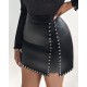 Kadın Yüksek Belli Yandan çivili Mini Deri Etek , 30103