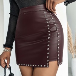 Kadın Yüksek Belli Yandan çivili Mini Deri Etek , 30102 Kadın Yüksek Belli Yandan çivili Mini Deri Etek , 30102