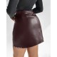 Kadın Yüksek Belli Yandan çivili Mini Deri Etek , 30102
