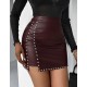 Kadın Yüksek Belli Yandan çivili Mini Deri Etek , 30102