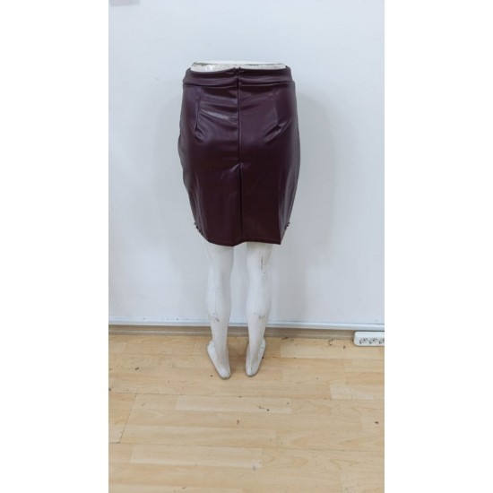 Kadın Yüksek Belli Yandan çivili Mini Deri Etek , 30102