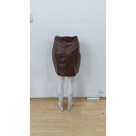 Kadın Yüksek Belli Yandan çivili Mini Deri Etek , 30101