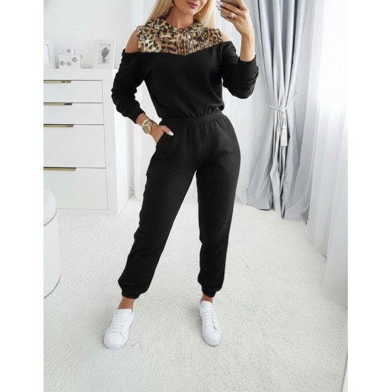 Kadın Uzun Kollu Omuzlardan Açık Leopar Desenli Kapşonlu Viskon Iki Iplik Bluz Ve Pantolon Ikili Takım , 30096 Kadın Uzun Kollu Omuzlardan Açık Leopar Desenli Kapşonlu Viskon Iki Iplik Bluz Ve Pantolon Ikili Takım , 30096