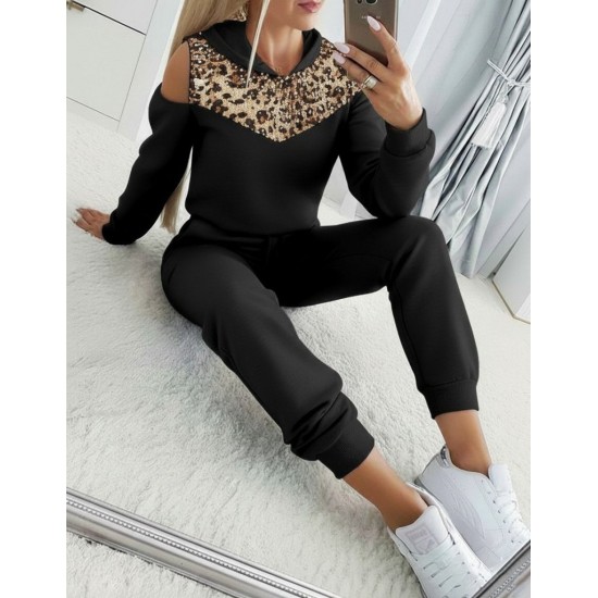 Kadın Uzun Kollu Omuzlardan Açık Leopar Desenli Kapşonlu Viskon Iki Iplik Bluz Ve Pantolon Ikili Takım , 30096 Kadın Uzun Kollu Omuzlardan Açık Leopar Desenli Kapşonlu Viskon Iki Iplik Bluz Ve Pantolon Ikili Takım , 30096