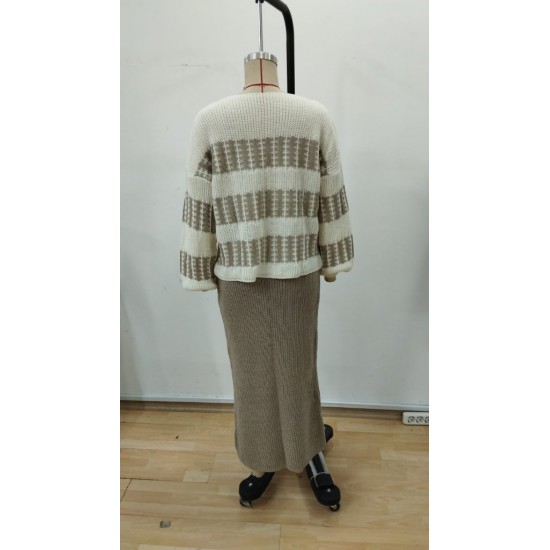 Kadın Uzun Kollu Kayık Yakalı Salaş Triko Bluz Ve Etek Ikili Takım , 30095 Kadın Uzun Kollu Kayık Yakalı Salaş Triko Bluz Ve Etek Ikili Takım , 30095