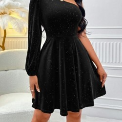 Kadın Tek Omuzdan Açık Uzun Kollu Taşlı Mini Elbise , 30111 Kadın Tek Omuzdan Açık Uzun Kollu Taşlı Mini Elbise , 30111