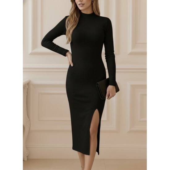 Kadın Uzun Kollu Balıkçı Yakalı Yanlardan Yırtmaçlı Kaşkorse Maxi Elbise , 30109 Kadın Uzun Kollu Balıkçı Yakalı Yanlardan Yırtmaçlı Kaşkorse Maxi Elbise , 30109