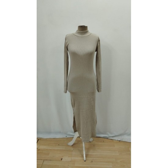 Kadın Uzun Kollu Balıkçı Yakalı Yanlardan Yırtmaçlı Kaşkorse Maxi Elbise , 30108 Kadın Uzun Kollu Balıkçı Yakalı Yanlardan Yırtmaçlı Kaşkorse Maxi Elbise , 30108