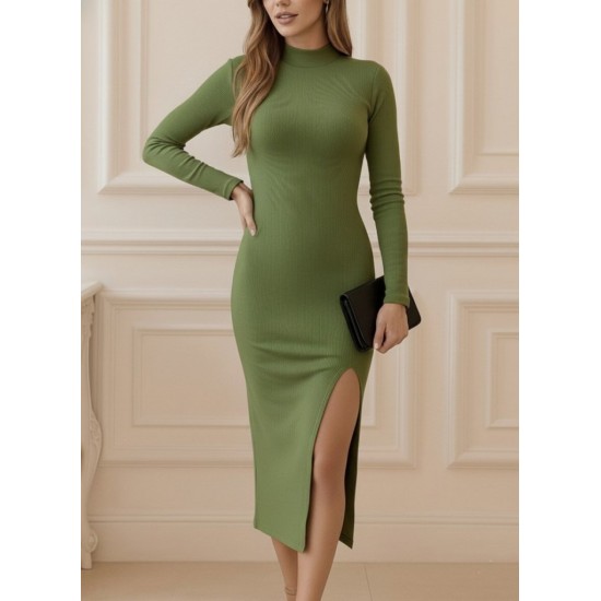 Kadın Uzun Kollu Balıkçı Yakalı Yanlardan Yırtmaçlı Kaşkorse Maxi Elbise , 30107 Kadın Uzun Kollu Balıkçı Yakalı Yanlardan Yırtmaçlı Kaşkorse Maxi Elbise , 30107