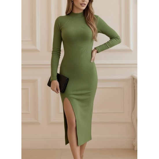 Kadın Uzun Kollu Balıkçı Yakalı Yanlardan Yırtmaçlı Kaşkorse Maxi Elbise , 30107 Kadın Uzun Kollu Balıkçı Yakalı Yanlardan Yırtmaçlı Kaşkorse Maxi Elbise , 30107