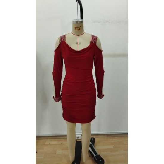 Kadın Omuzlardan Açık Uzun Kollu Taşlı Degaje Yakalı Sandy Midi Elbise, 30119 Kadın Omuzlardan Açık Uzun Kollu Taşlı Degaje Yakalı Sandy Midi Elbise, 30119