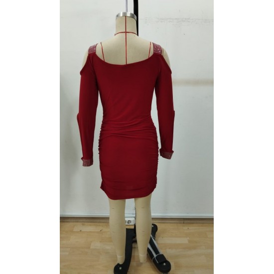 Kadın Omuzlardan Açık Uzun Kollu Taşlı Degaje Yakalı Sandy Midi Elbise, 30119 Kadın Omuzlardan Açık Uzun Kollu Taşlı Degaje Yakalı Sandy Midi Elbise, 30119