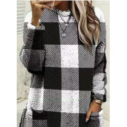 Kadın Uzun Kollu Yarı Balıkçı Yakalı Cep Detaylı Ekoseli Dokuma Tunik , 30117 Kadın Uzun Kollu Yarı Balıkçı Yakalı Cep Detaylı Ekoseli Dokuma Tunik , 30117